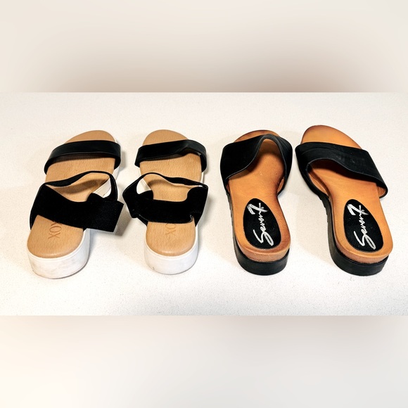 2 PAIR Women’s Size 9 Slide Sandals with Wedge Heel - Lightly Worn - Picture 1 of 8